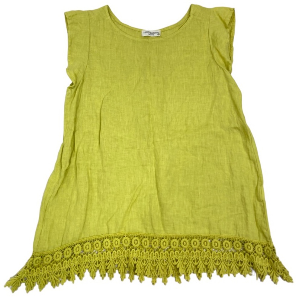 Terzo Millennio olive lime green embroidered linen top. Size small